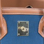 Hermès Birkin 35 "Flag" Barenia & Navy Striped Canvas Permabrass Hardware