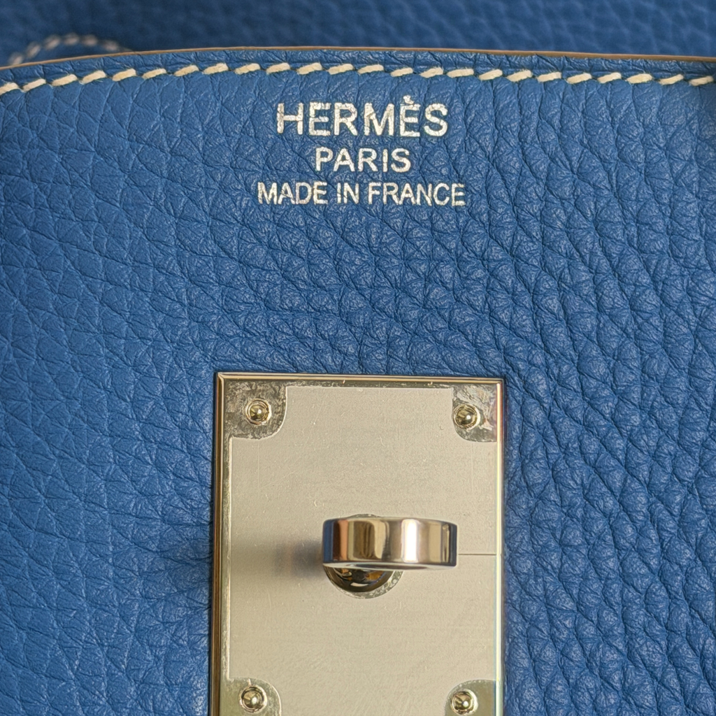 Randolph Goods | Hermès Birkin 35 Limited Edition “Éclat” Bleu Mykonos/Blanc Clemence Leather Palladium Hardware