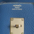 Randolph Goods | Hermès Birkin 35 Limited Edition “Éclat” Bleu Mykonos/Blanc Clemence Leather Palladium Hardware