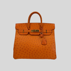 HAC 32 Orange Ostrich Leather Gold Hardware