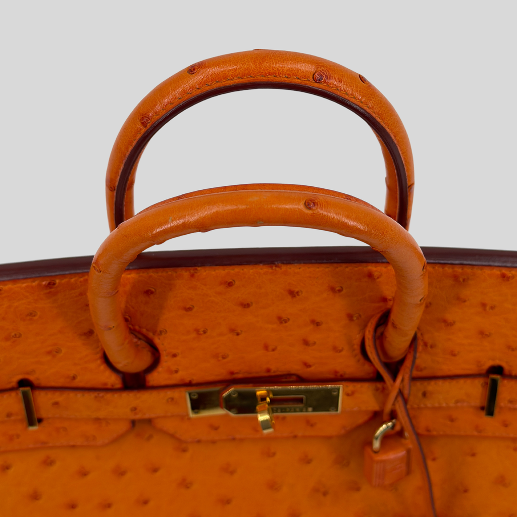 HAC 32 Orange Ostrich Leather Gold Hardware