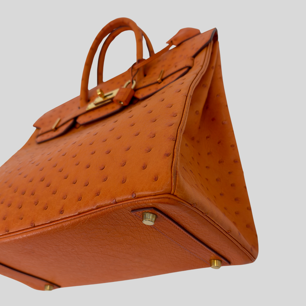 HAC 32 Orange Ostrich Leather Gold Hardware