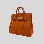 HAC 32 Orange Ostrich Leather Gold Hardware