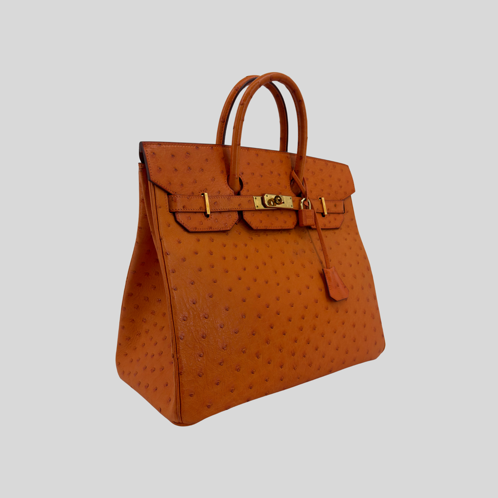 HAC 32 Orange Ostrich Leather Gold Hardware