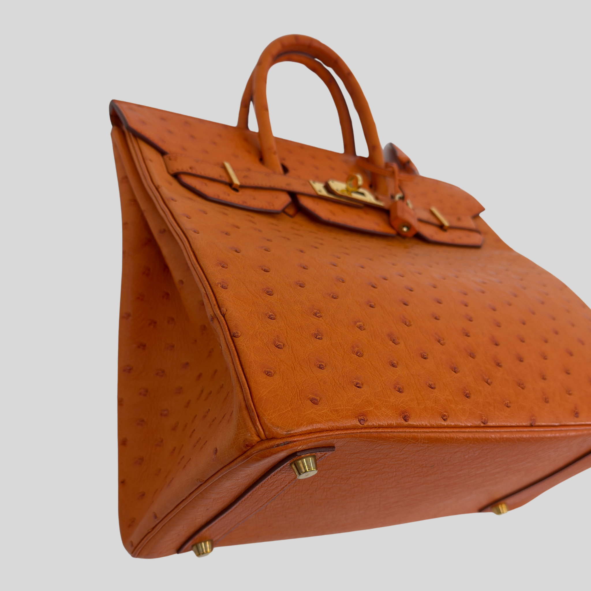 HAC 32 Orange Ostrich Leather Gold Hardware