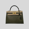 Hermès Rare Kelly 32 Vert Olive and Parchemin Ostrich Leather Gold Hardware | Randolph Goods