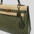 Hermès Rare Kelly 32 Vert Olive and Parchemin Ostrich Leather Gold Hardware | Randolph Goods