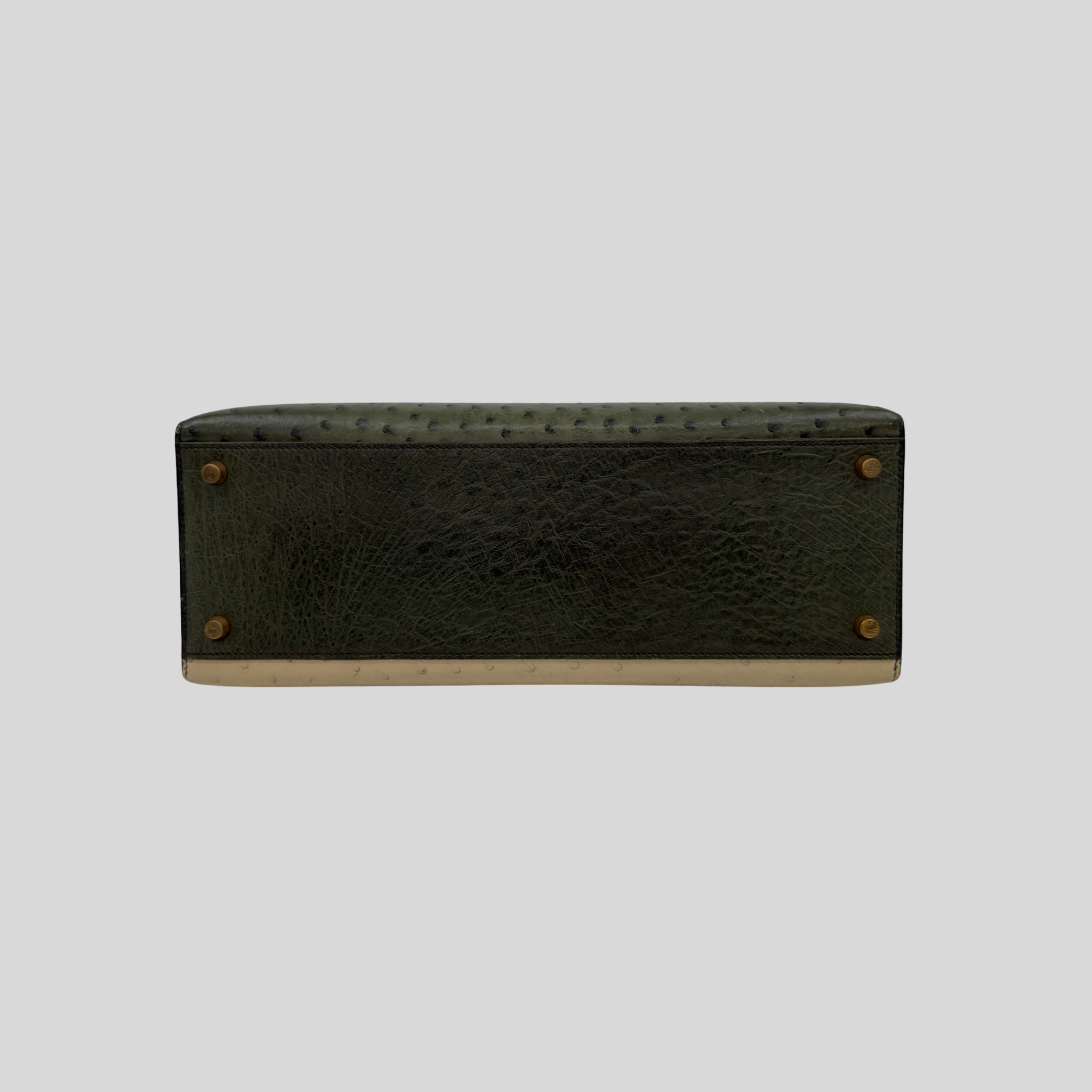 Hermès Rare Kelly 32 Vert Olive and Parchemin Ostrich Leather Gold Hardware | Randolph Goods