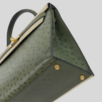 Hermès Rare Kelly 32 Vert Olive and Parchemin Ostrich Leather Gold Hardware | Randolph Goods
