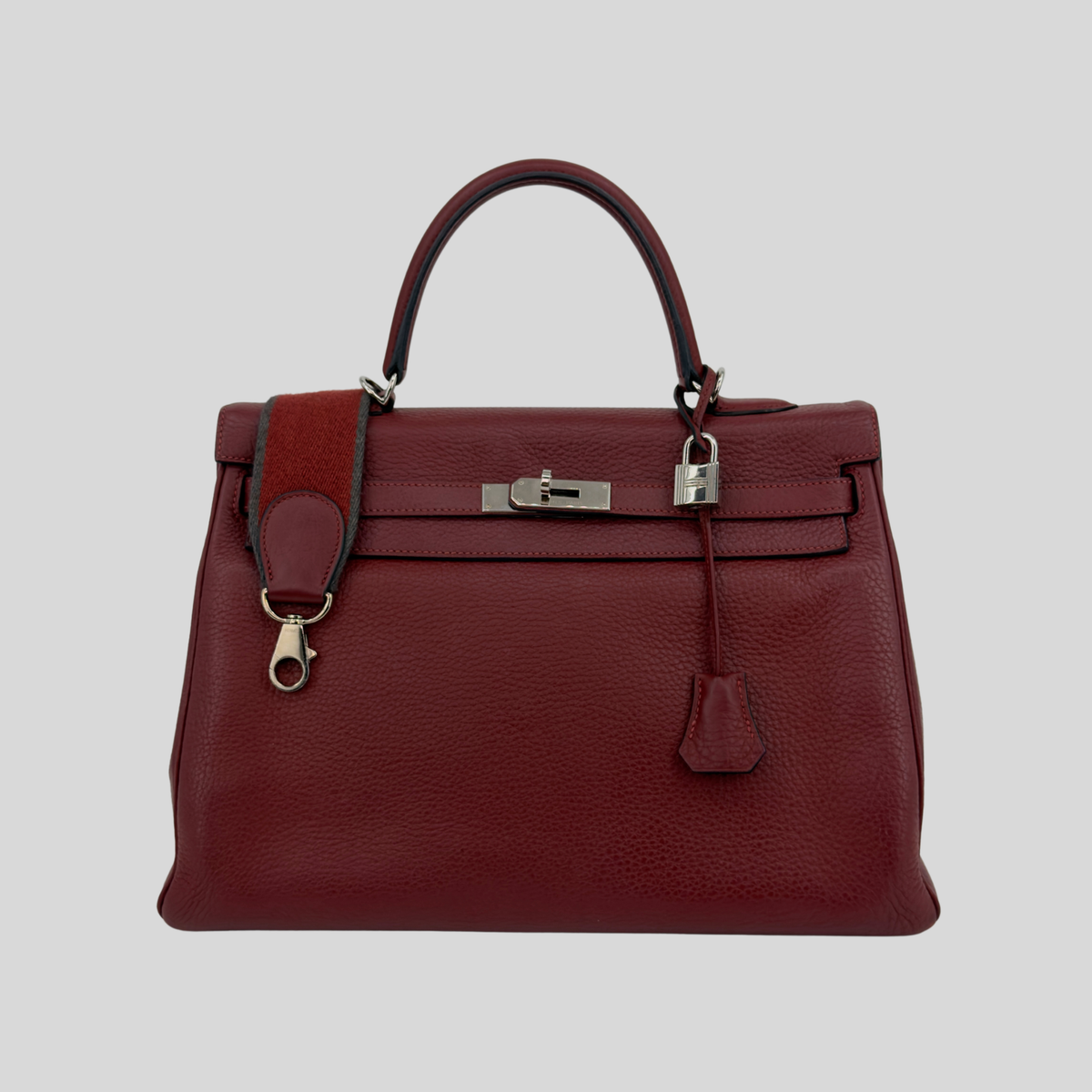 Hermès Kelly 35 Rouge H Clemence Leather Palladium Hardware (2011