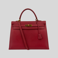 Hermès Kelly 35 Sellier Rouge Vif Courchevel Leather Gold Hardware | Randolph Goods