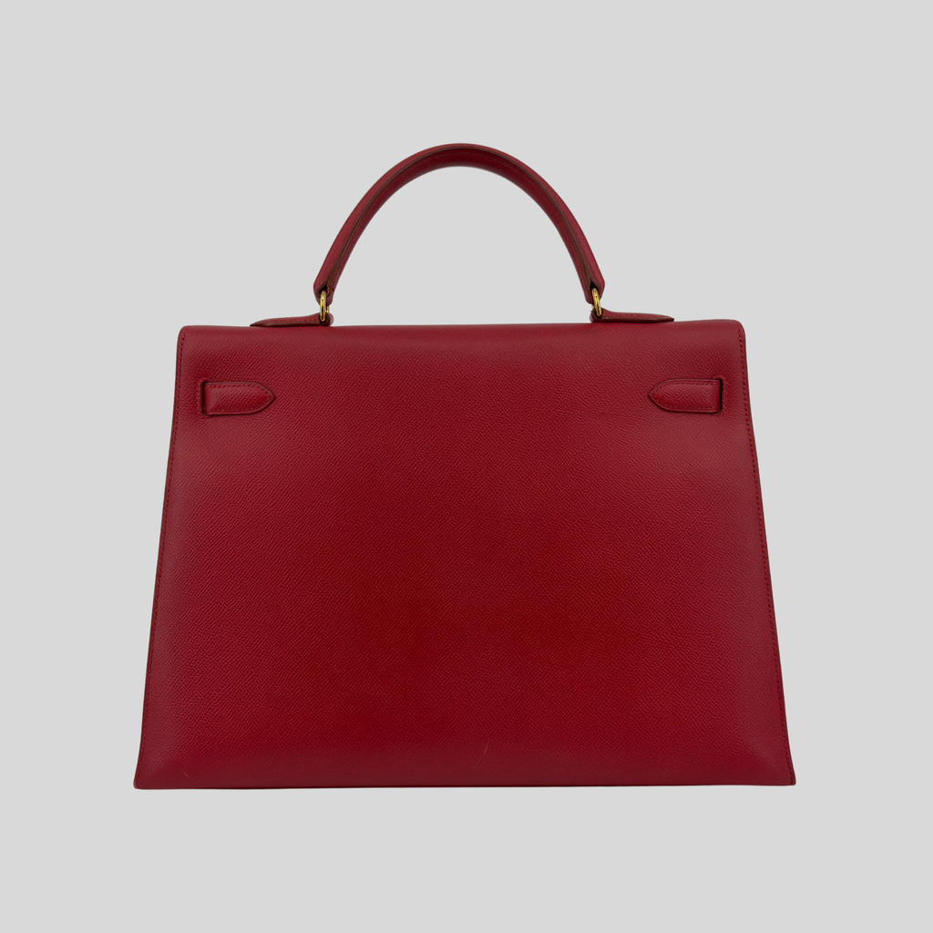 Hermès Kelly 35 Sellier Rouge Vif Courchevel Leather Gold Hardware | Randolph Goods