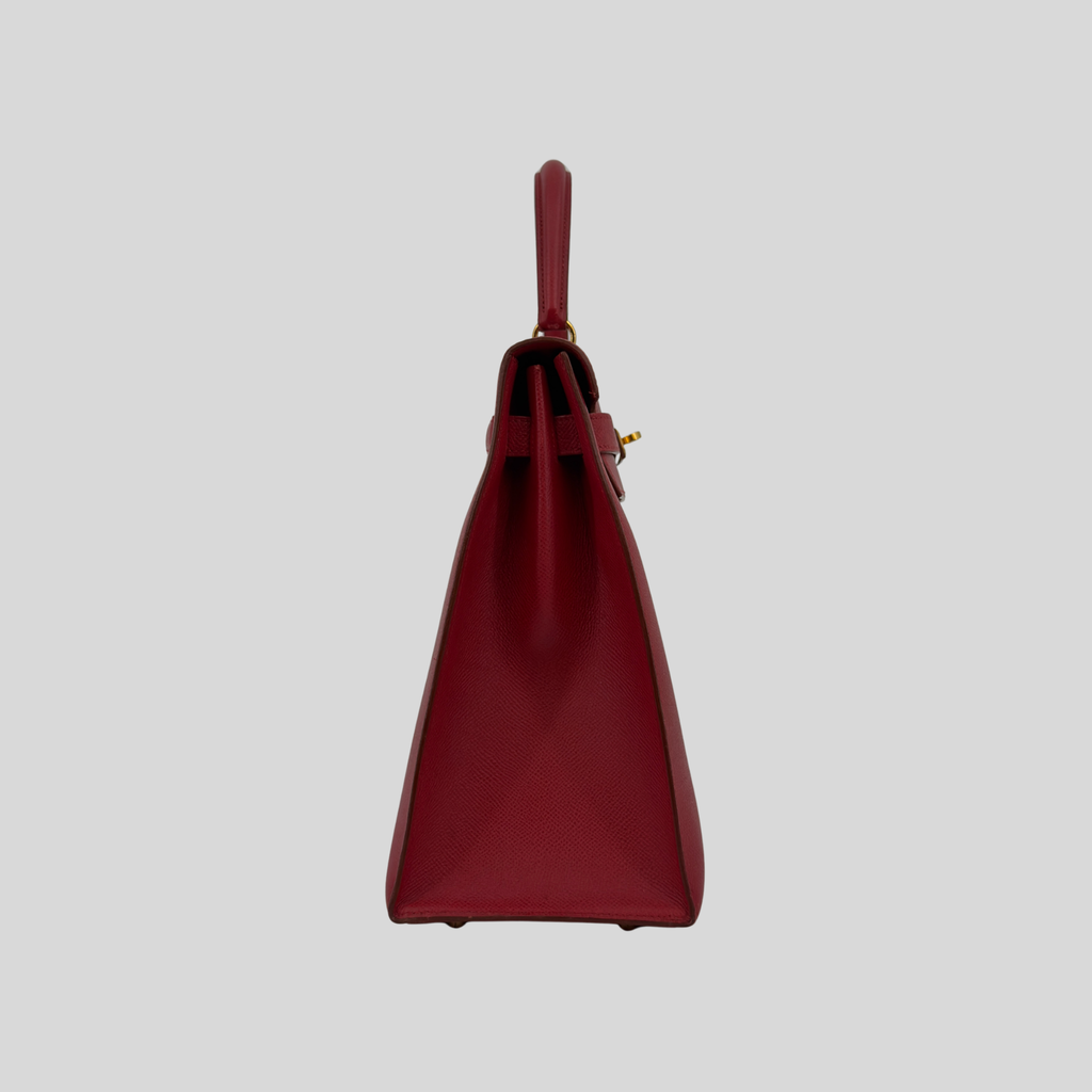 Hermès Kelly 35 Sellier Rouge Vif Courchevel Leather Gold Hardware | Randolph Goods