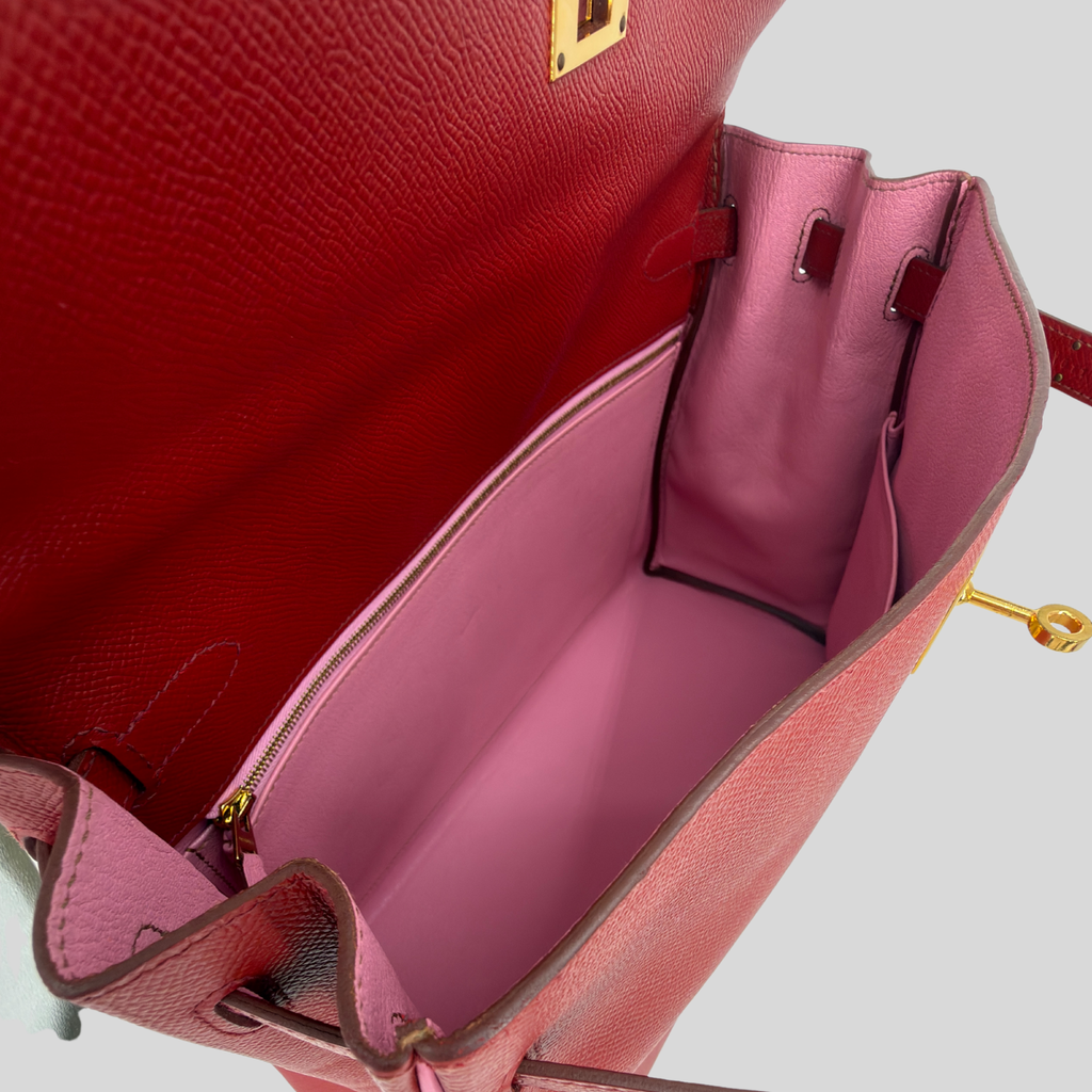 Hermès Kelly 35 HSS Rouge Garance / Bubblegum Epsom Leather Gold Hardware
