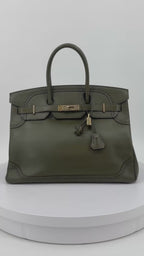 Hermès Limited Edition Birkin 35 “Ghillies” Vert Olive Tadelakt Permabrass Hardware