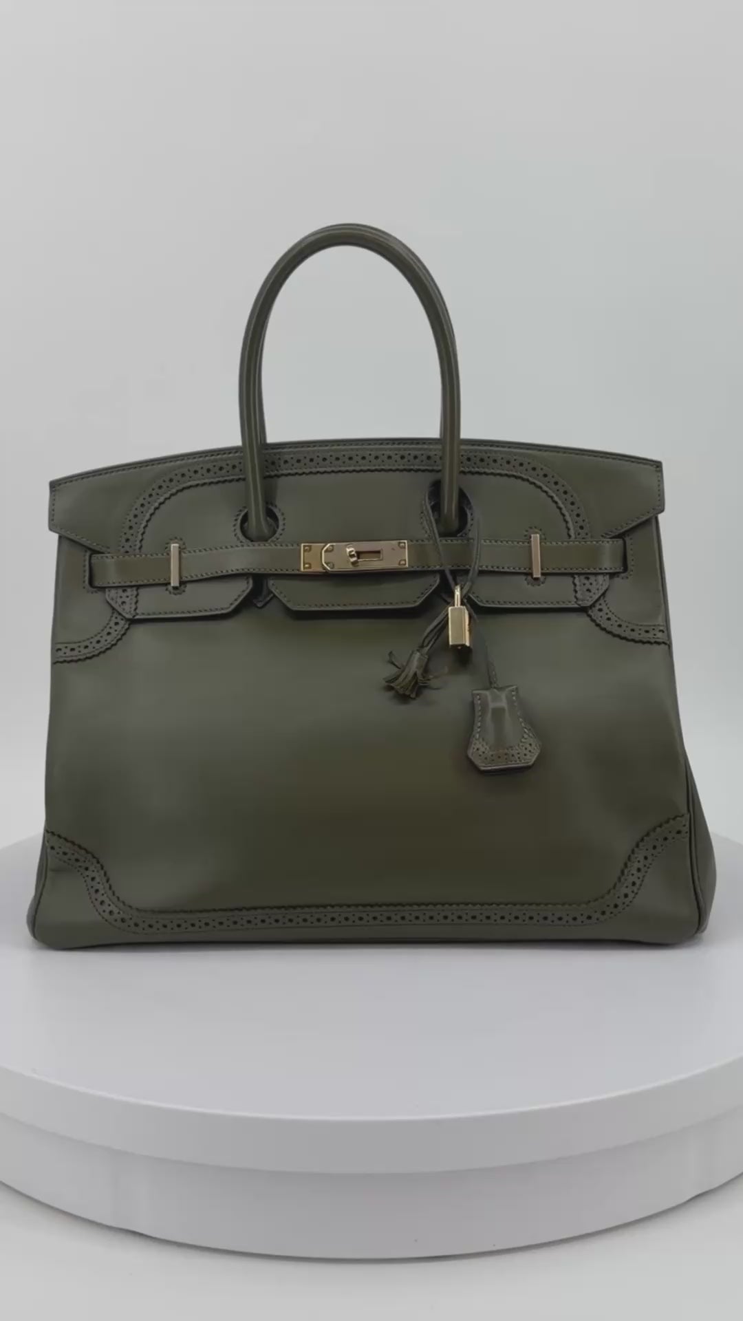 Hermès Limited Edition Birkin 35 “Ghillies” Vert Olive Tadelakt Permabrass Hardware